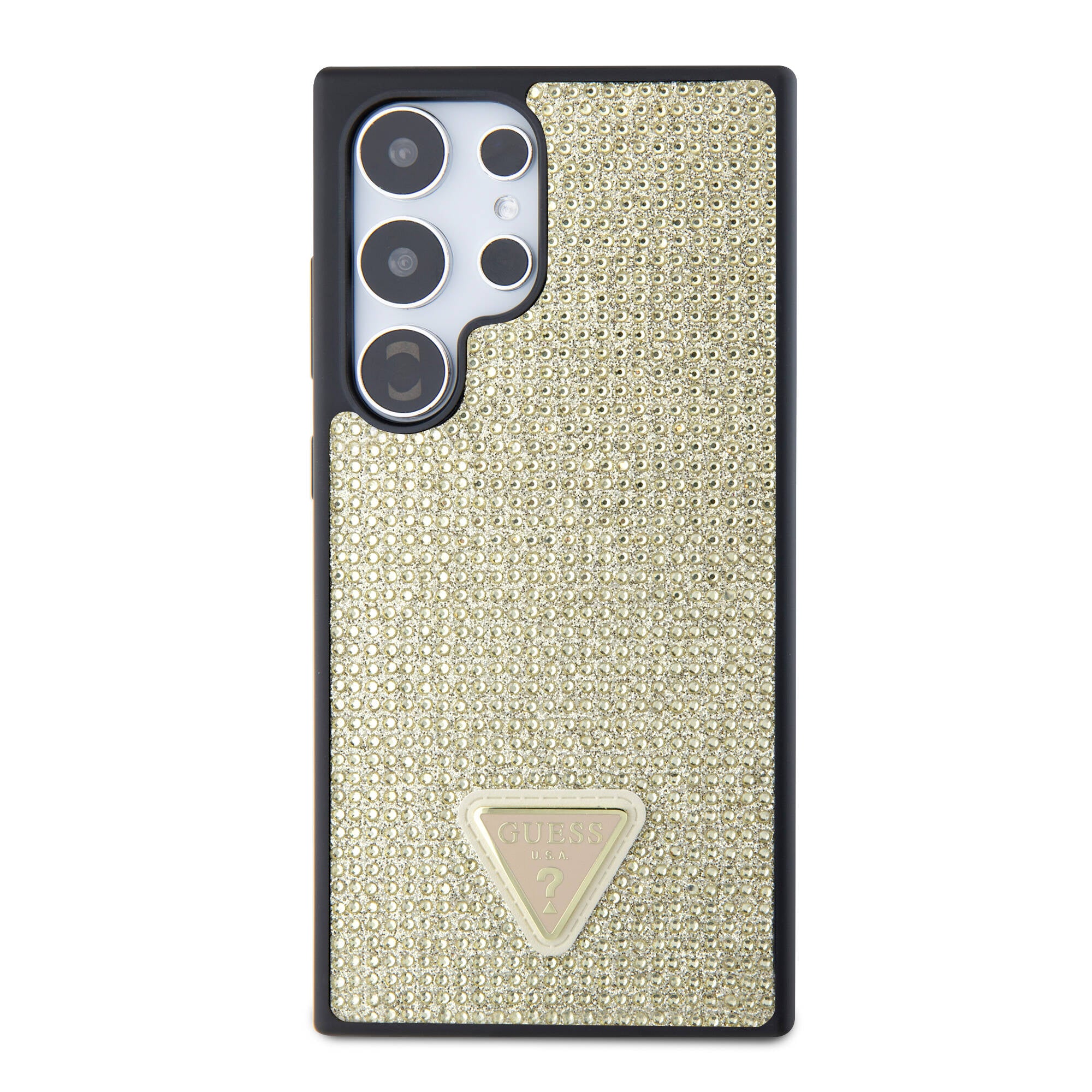 Galaxy S24 Ultra Kılıf Guess Orijinal Lisanslı Taşlı Arka Yüzey Üçgen Logolu Kılıf