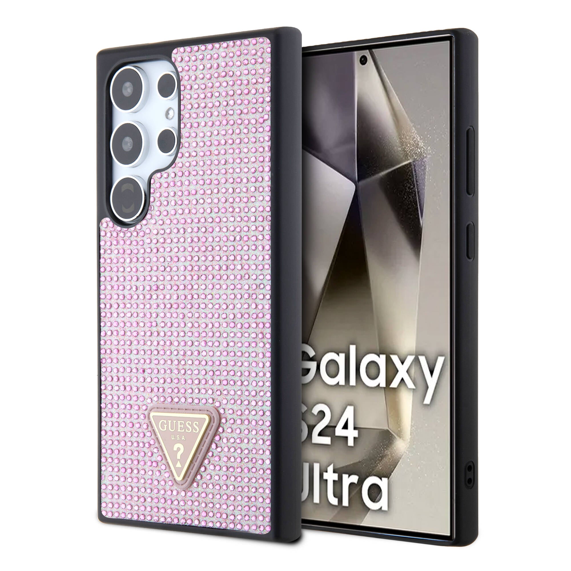 Galaxy S24 Ultra Kılıf Guess Orijinal Lisanslı Taşlı Arka Yüzey Üçgen Logolu Kılıf