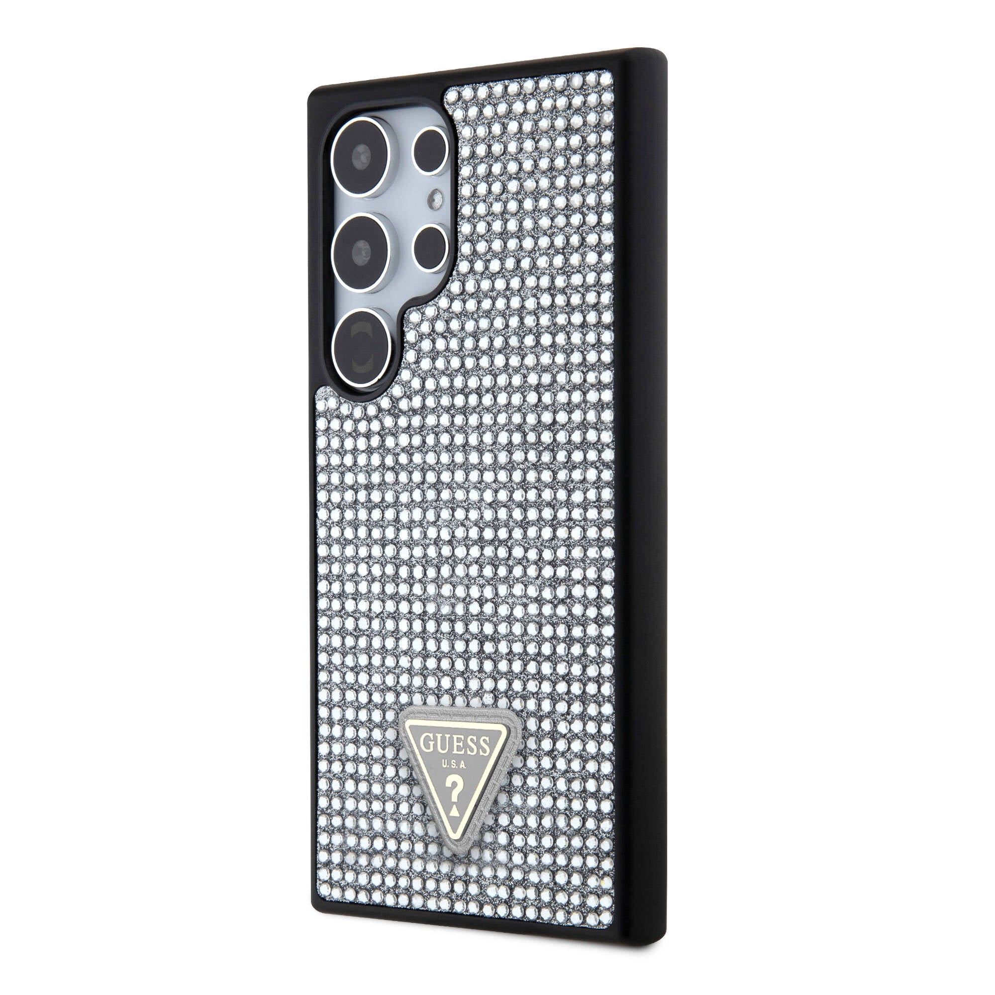 Galaxy S24 Ultra Kılıf Guess Orijinal Lisanslı Taşlı Arka Yüzey Üçgen Logolu Kılıf