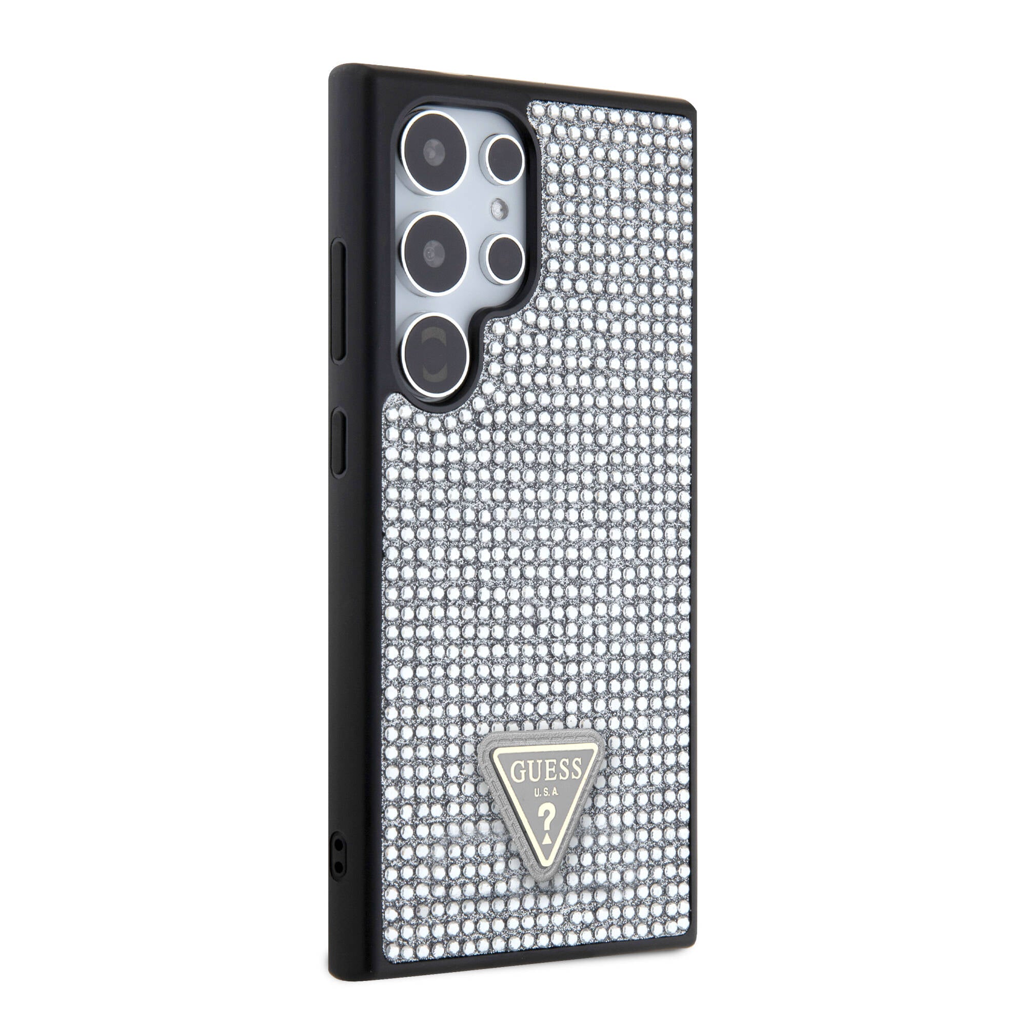 Galaxy S24 Ultra Kılıf Guess Orijinal Lisanslı Taşlı Arka Yüzey Üçgen Logolu Kılıf
