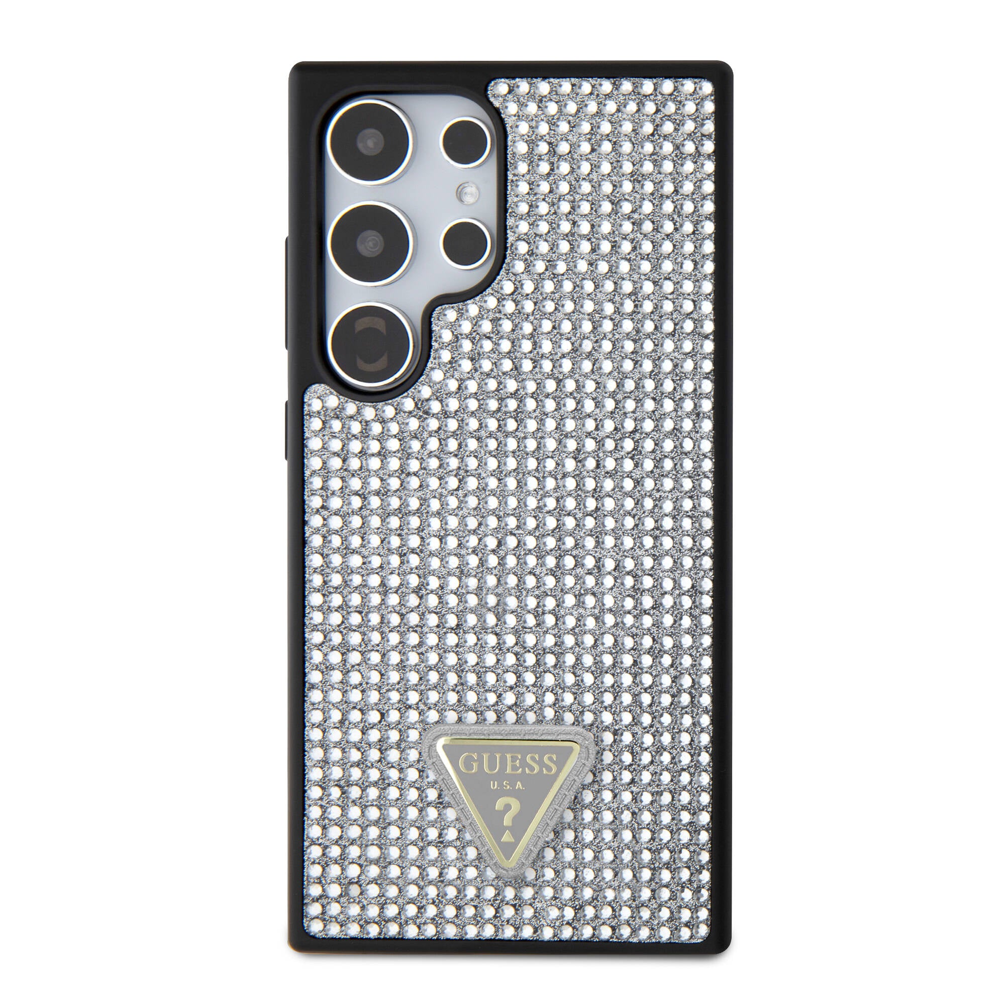 Galaxy S24 Ultra Kılıf Guess Orijinal Lisanslı Taşlı Arka Yüzey Üçgen Logolu Kılıf