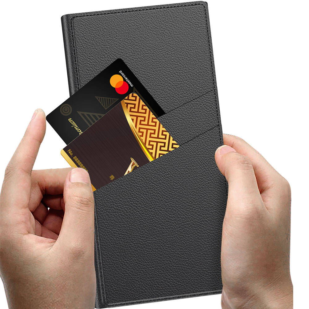 Galaxy S24 Ultra Kılıf Kamera Korumalı Suni Deri Tasarım Zore Droga Standlı Kartlıklı Kılıf