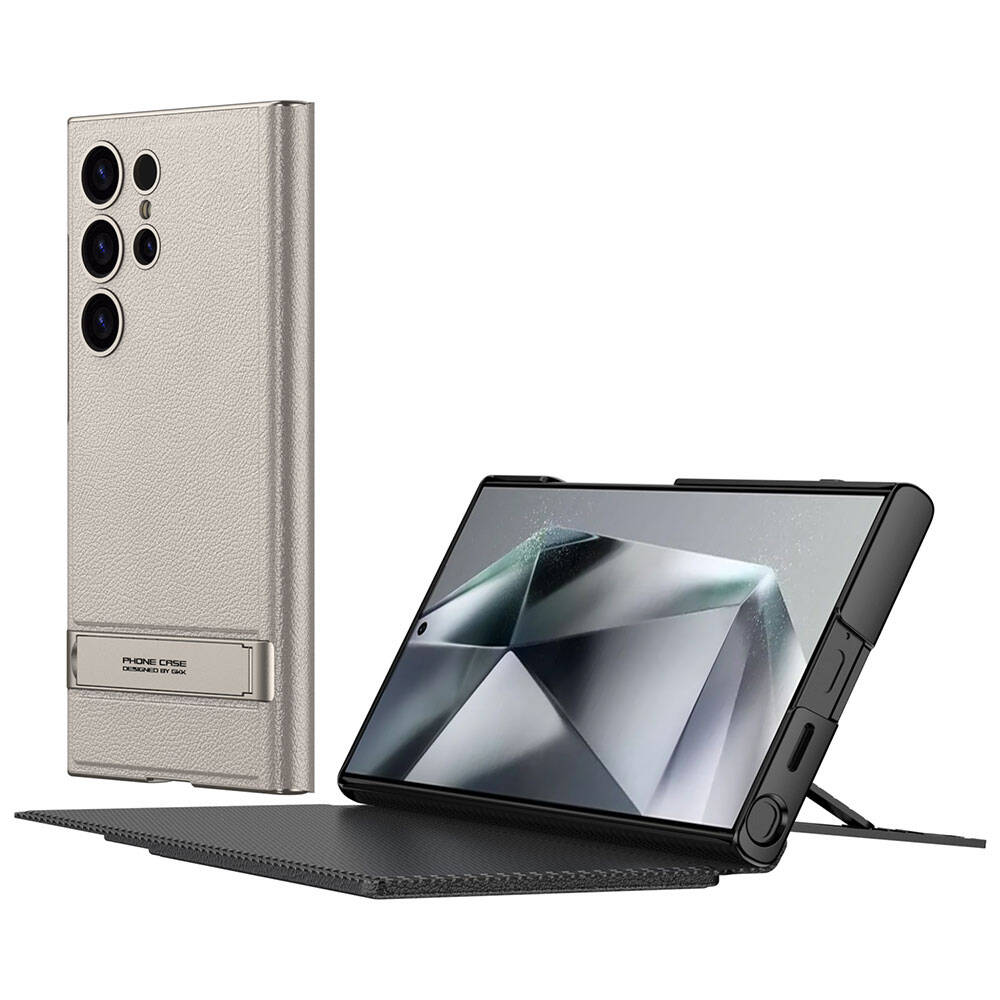 Galaxy S24 Ultra Kılıf Kamera Korumalı Suni Deri Tasarım Zore Droga Standlı Kartlıklı Kılıf