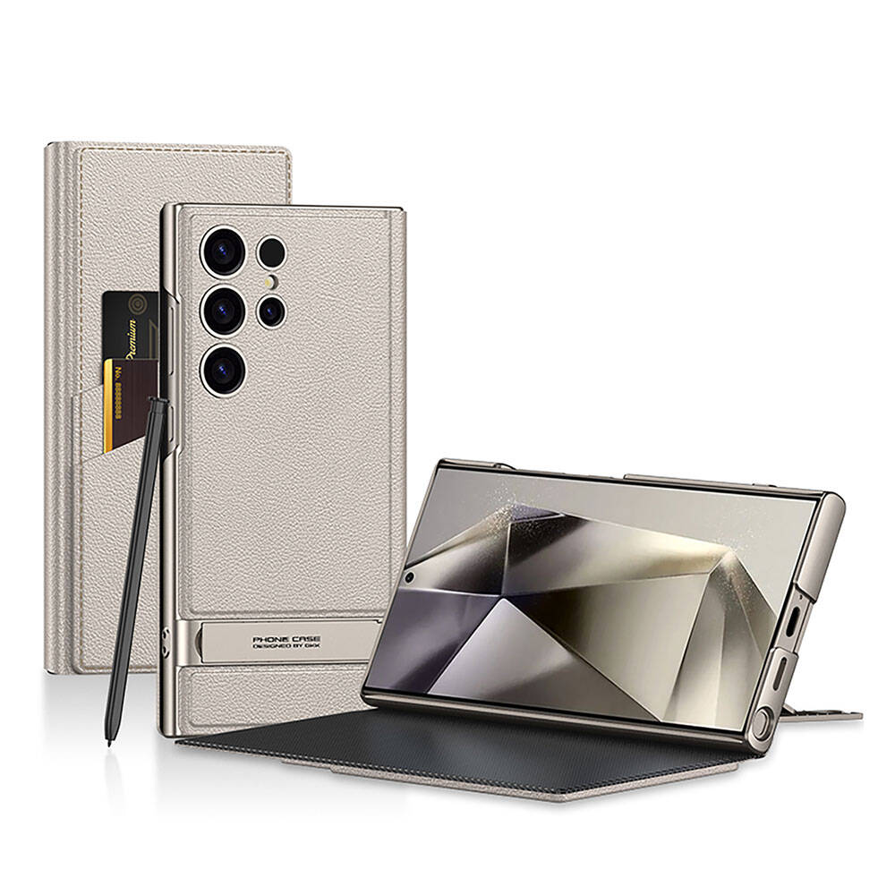 Galaxy S24 Ultra Kılıf Kamera Korumalı Suni Deri Tasarım Zore Droga Standlı Kartlıklı Kılıf