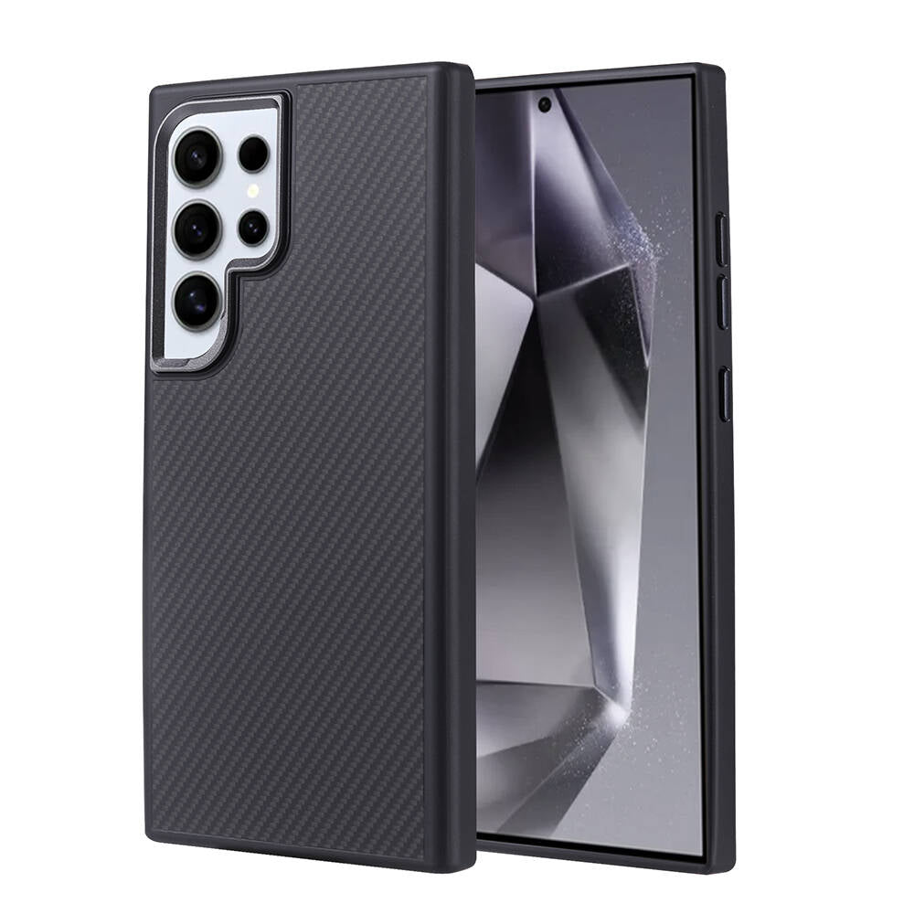 Galaxy S24 Ultra Kılıf M-safe Şarj Özellikli Karbon Fiber Görünümlü Zore Troy Kılıf