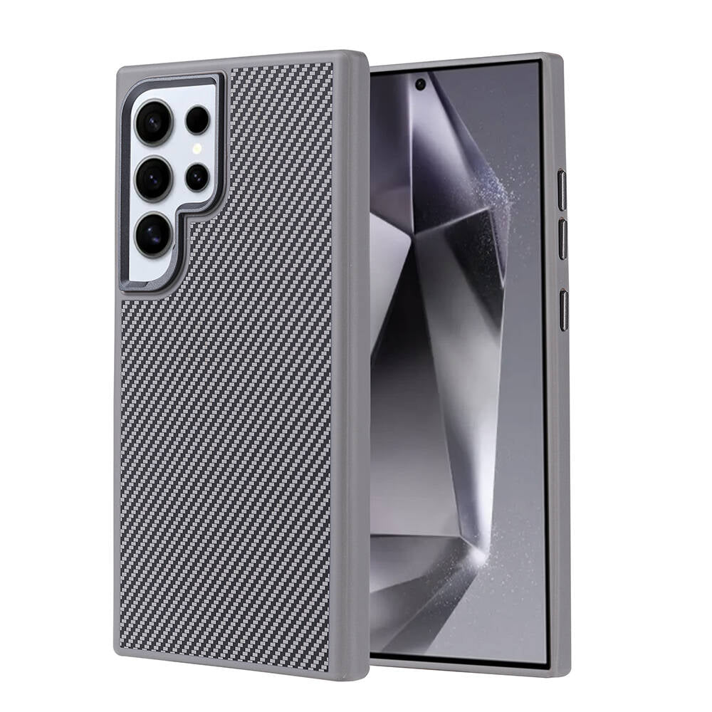 Galaxy S24 Ultra Kılıf M-safe Şarj Özellikli Karbon Fiber Görünümlü Zore Troy Kılıf