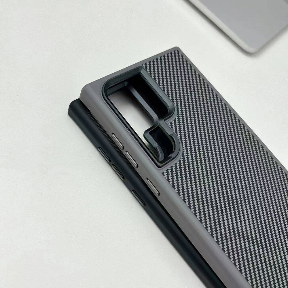 Galaxy S24 Ultra Kılıf M-safe Şarj Özellikli Karbon Fiber Görünümlü Zore Troy Kılıf