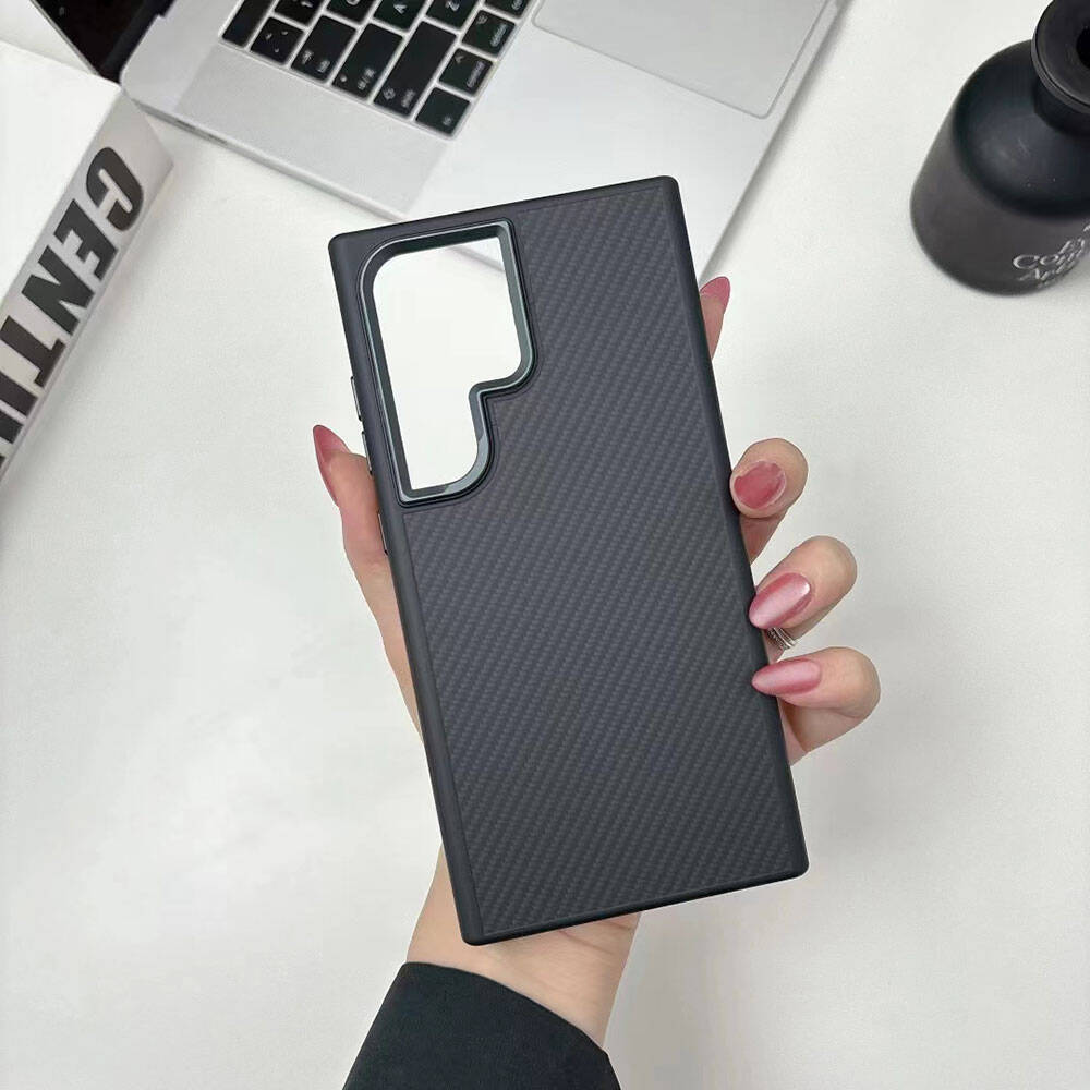 Galaxy S24 Ultra Kılıf M-safe Şarj Özellikli Karbon Fiber Görünümlü Zore Troy Kılıf