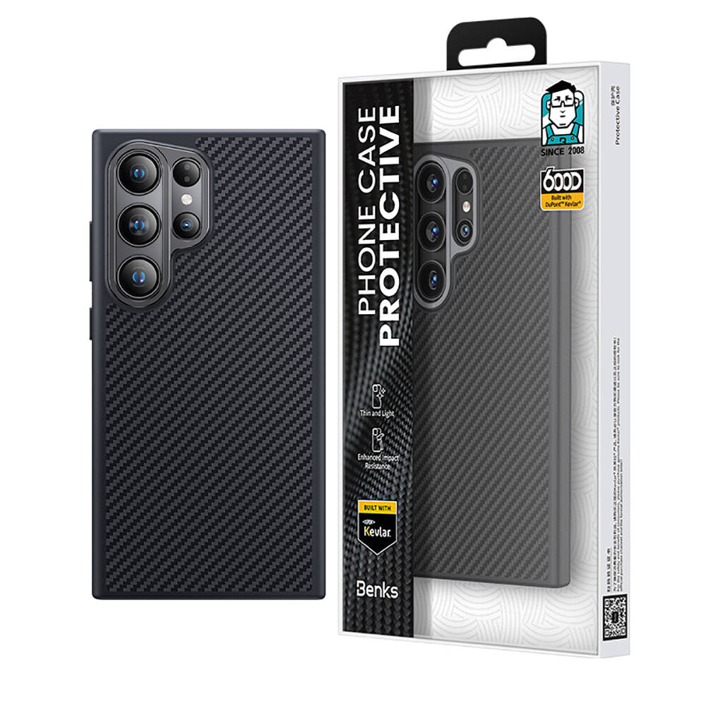 Galaxy S24 Ultra Kılıf Karbon Fiber M-safe Şarj Özellikli Benks Hybrid ArmorPro 600D Kevlar Kılıf
