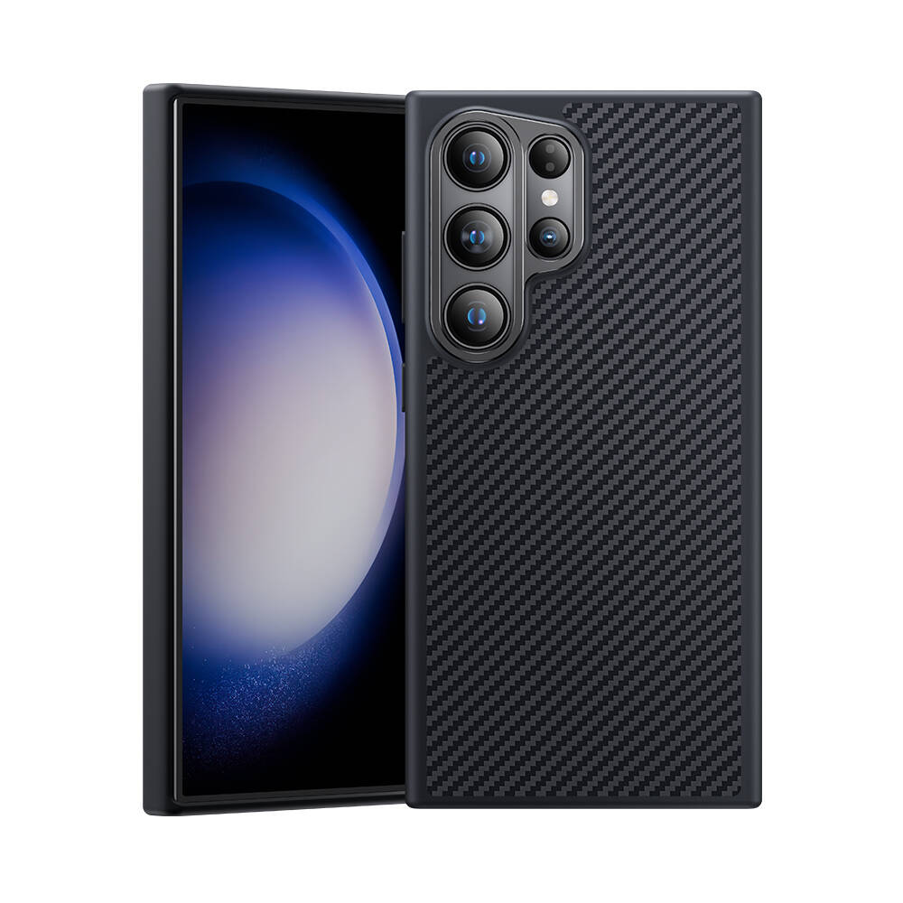 Galaxy S24 Ultra Kılıf Karbon Fiber M-safe Şarj Özellikli Benks Hybrid ArmorPro 600D Kevlar Kılıf