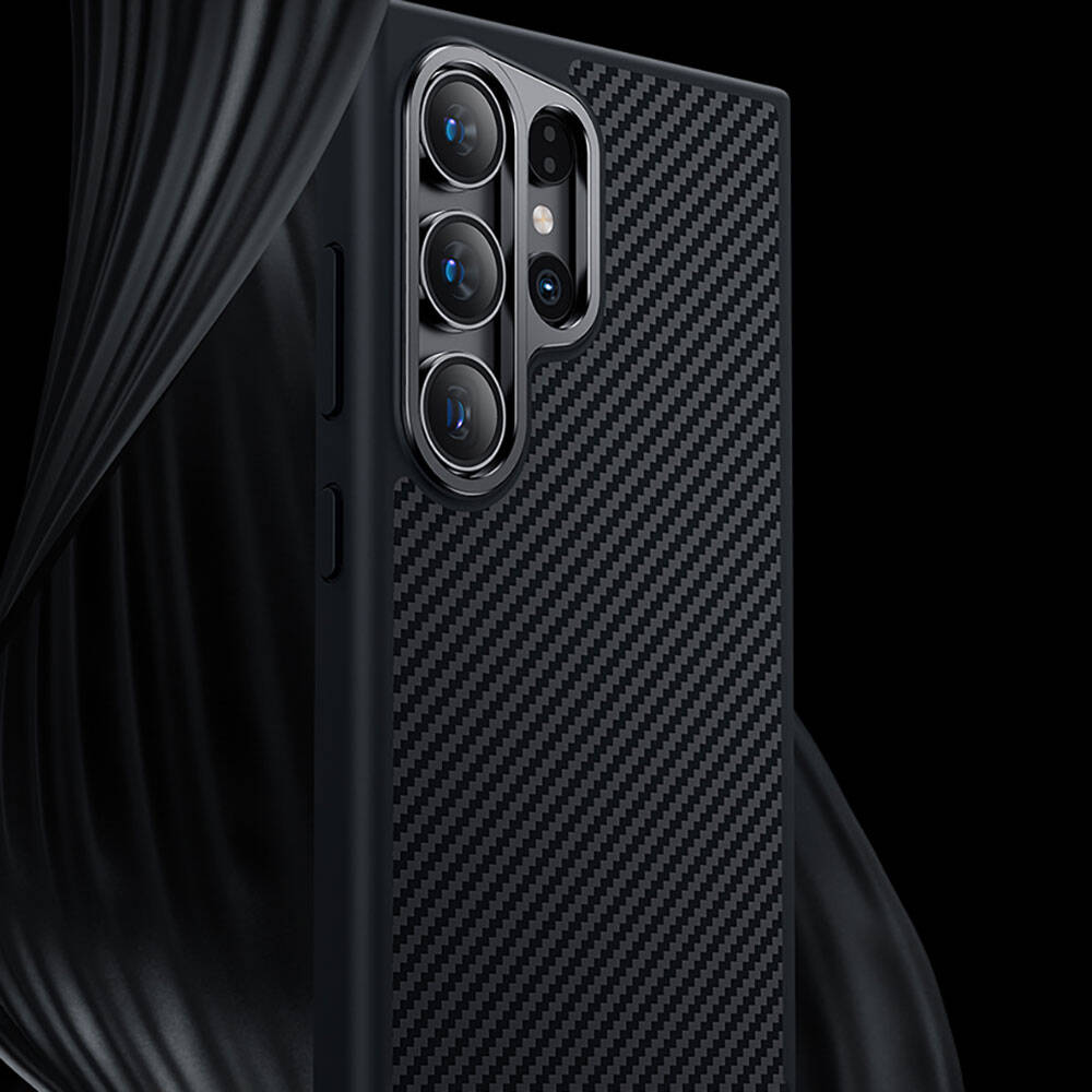 Galaxy S24 Ultra Kılıf Karbon Fiber M-safe Şarj Özellikli Benks Hybrid ArmorPro 600D Kevlar Kılıf