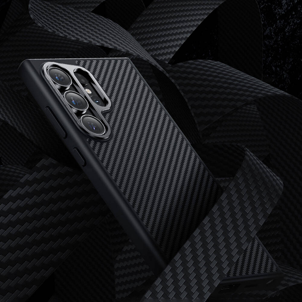 Galaxy S24 Ultra Kılıf Karbon Fiber M-safe Şarj Özellikli Benks Hybrid ArmorPro 600D Kevlar Kılıf