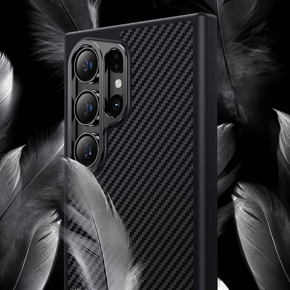 Galaxy S24 Ultra Kılıf Karbon Fiber M-safe Şarj Özellikli Benks Hybrid ArmorPro 600D Kevlar Kılıf