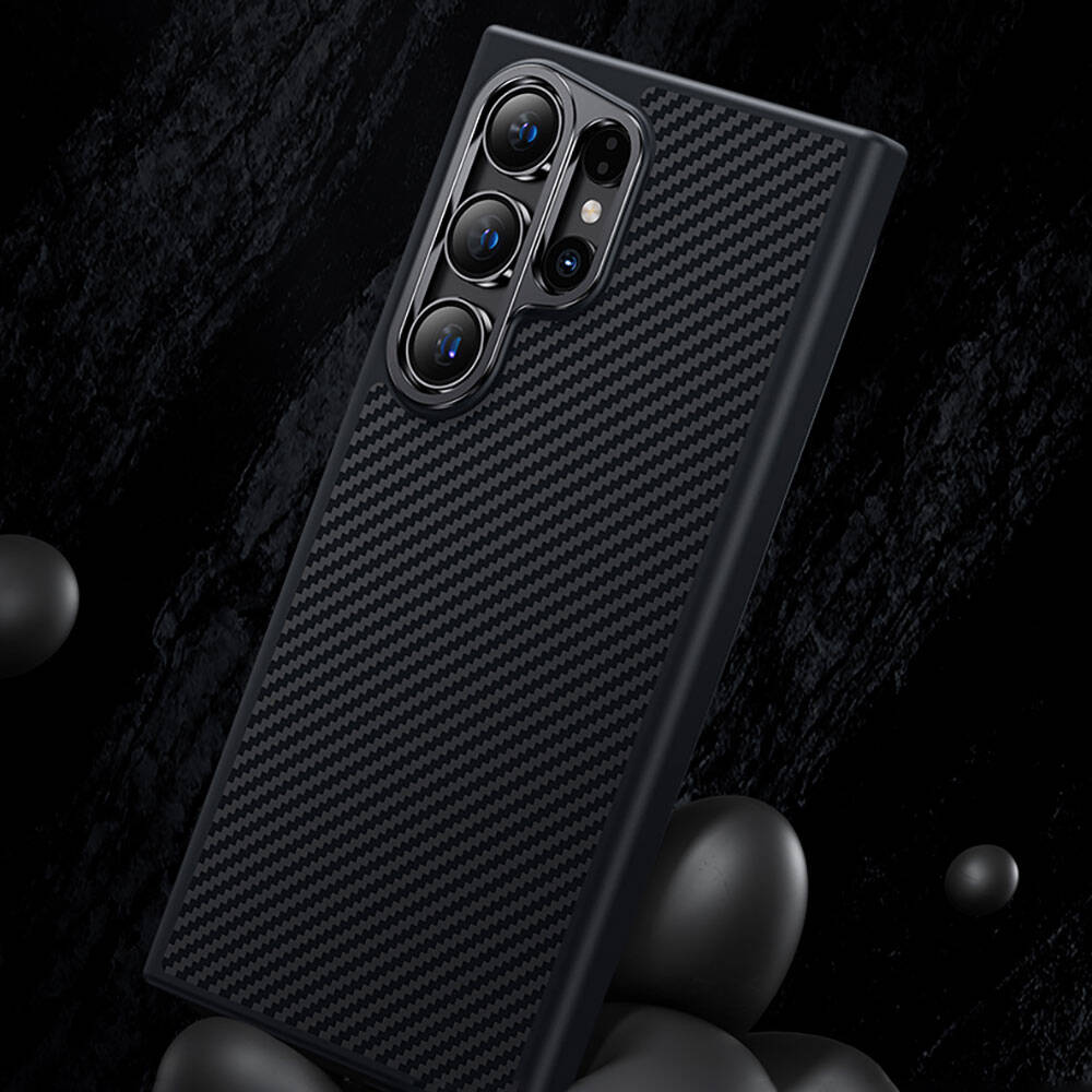 Galaxy S24 Ultra Kılıf Karbon Fiber M-safe Şarj Özellikli Benks Hybrid ArmorPro 600D Kevlar Kılıf
