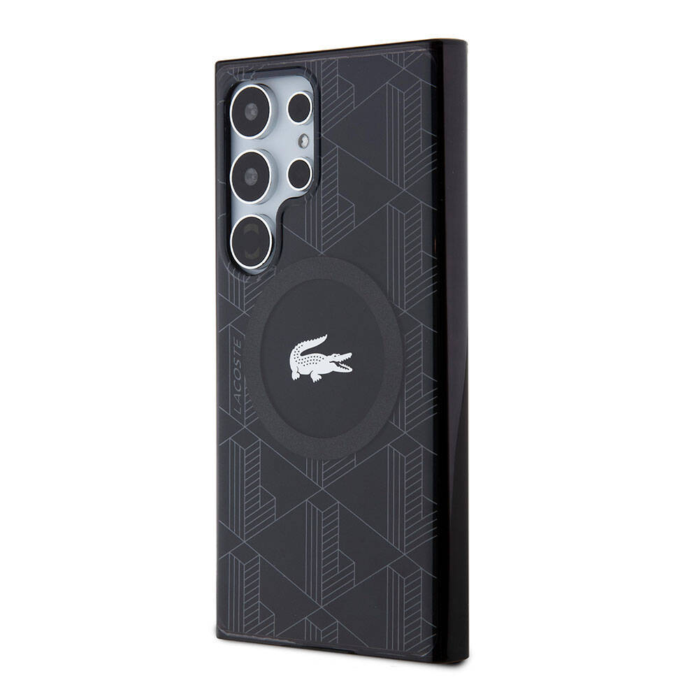 Galaxy S24 Ultra Kılıf Lacoste Orijinal Lisanslı M-safe Şarj Özellikli Çift Katmanlı Timsah Logolu Blend Monogram Kılıf