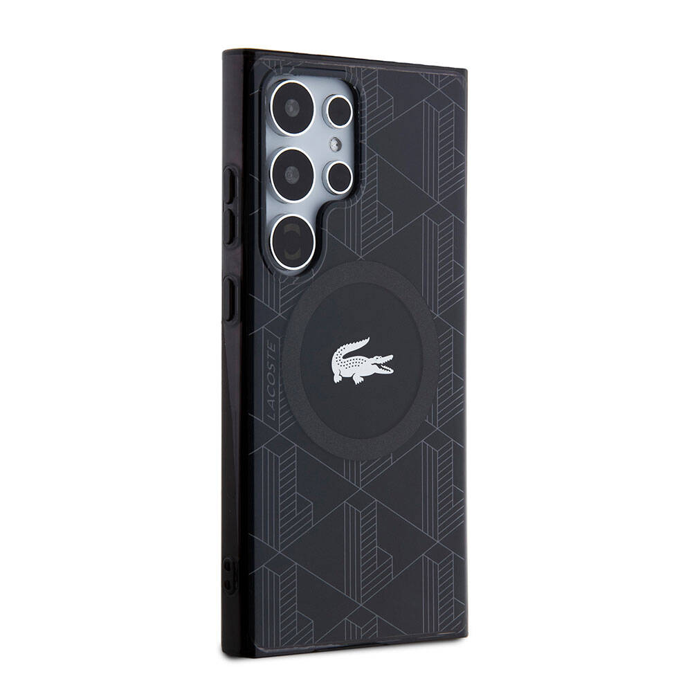Galaxy S24 Ultra Kılıf Lacoste Orijinal Lisanslı M-safe Şarj Özellikli Çift Katmanlı Timsah Logolu Blend Monogram Kılıf