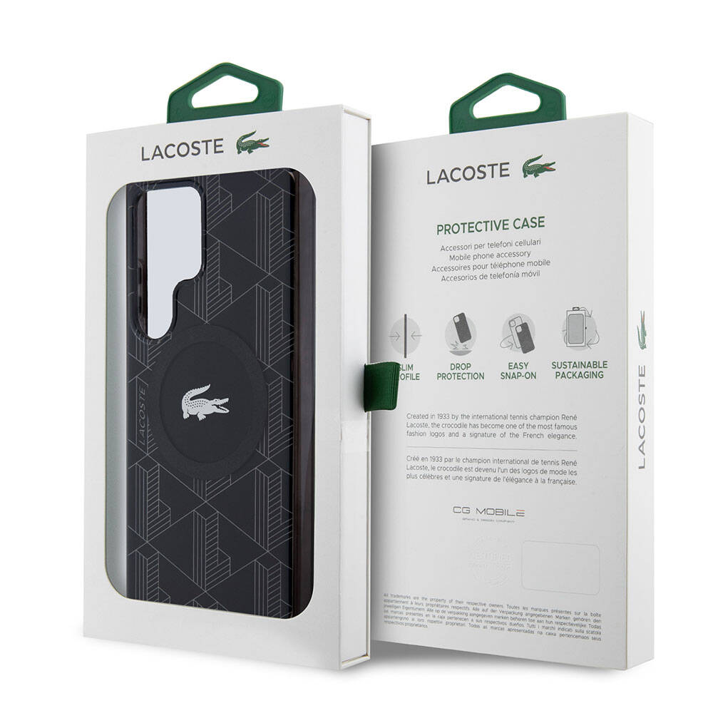 Galaxy S24 Ultra Kılıf Lacoste Orijinal Lisanslı M-safe Şarj Özellikli Çift Katmanlı Timsah Logolu Blend Monogram Kılıf