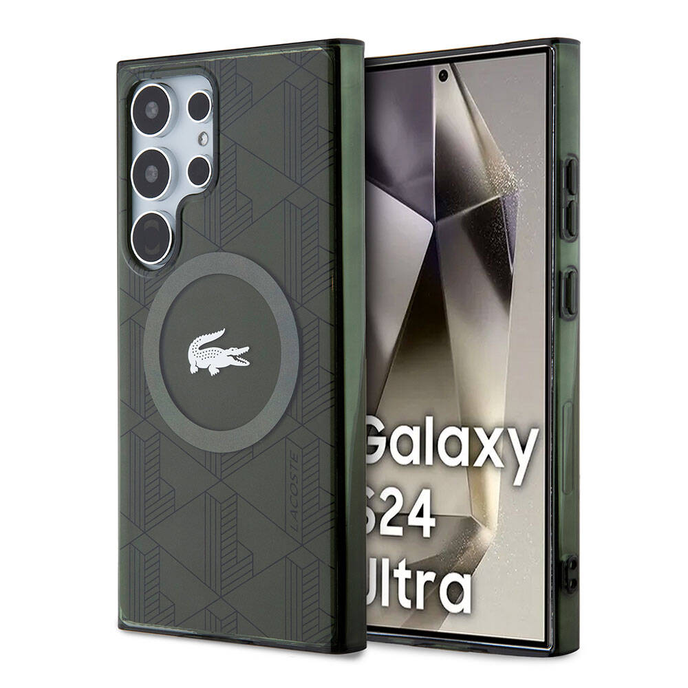 Galaxy S24 Ultra Kılıf Lacoste Orijinal Lisanslı M-safe Şarj Özellikli Çift Katmanlı Timsah Logolu Blend Monogram Kılıf