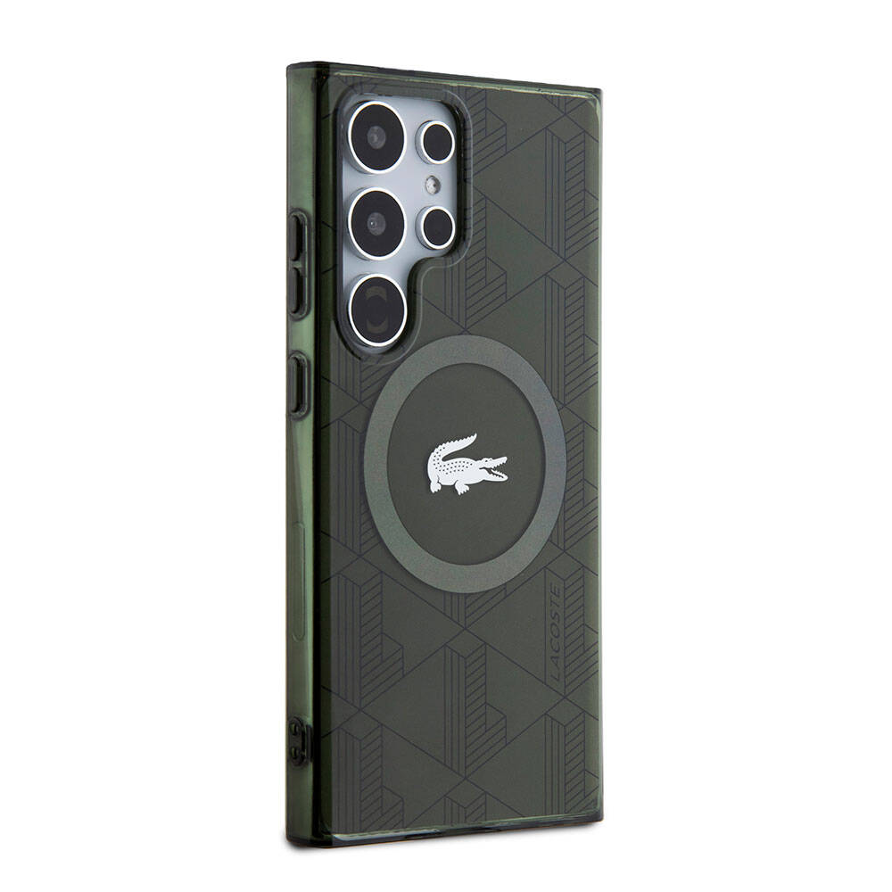 Galaxy S24 Ultra Kılıf Lacoste Orijinal Lisanslı M-safe Şarj Özellikli Çift Katmanlı Timsah Logolu Blend Monogram Kılıf