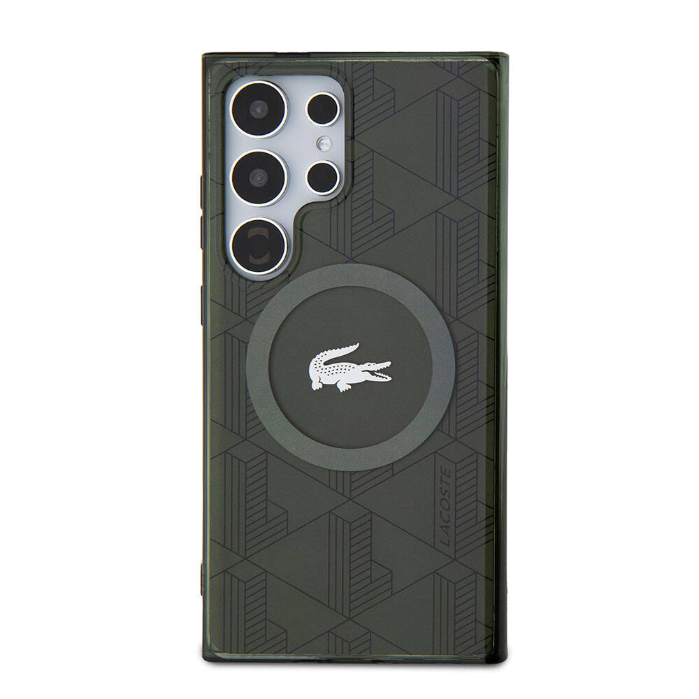 Galaxy S24 Ultra Kılıf Lacoste Orijinal Lisanslı M-safe Şarj Özellikli Çift Katmanlı Timsah Logolu Blend Monogram Kılıf