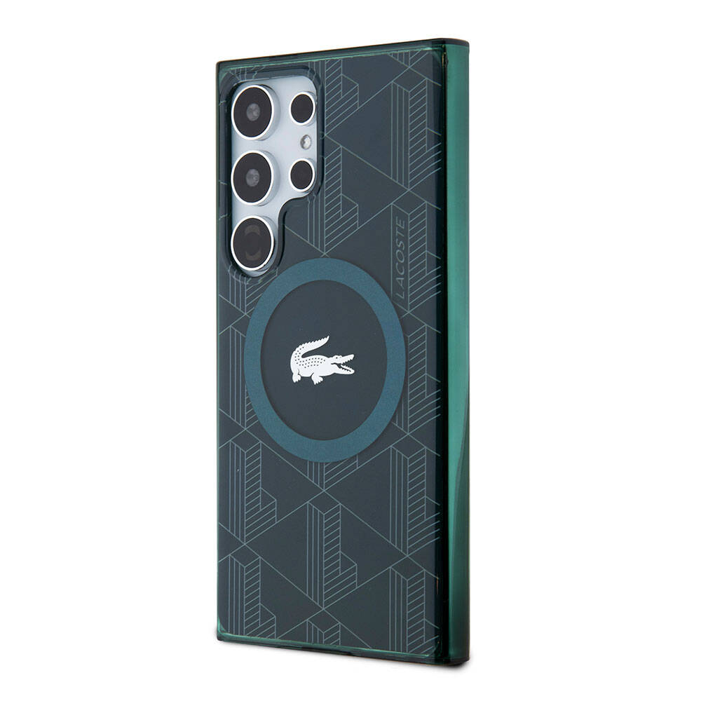 Galaxy S24 Ultra Kılıf Lacoste Orijinal Lisanslı M-safe Şarj Özellikli Çift Katmanlı Timsah Logolu Blend Monogram Kılıf