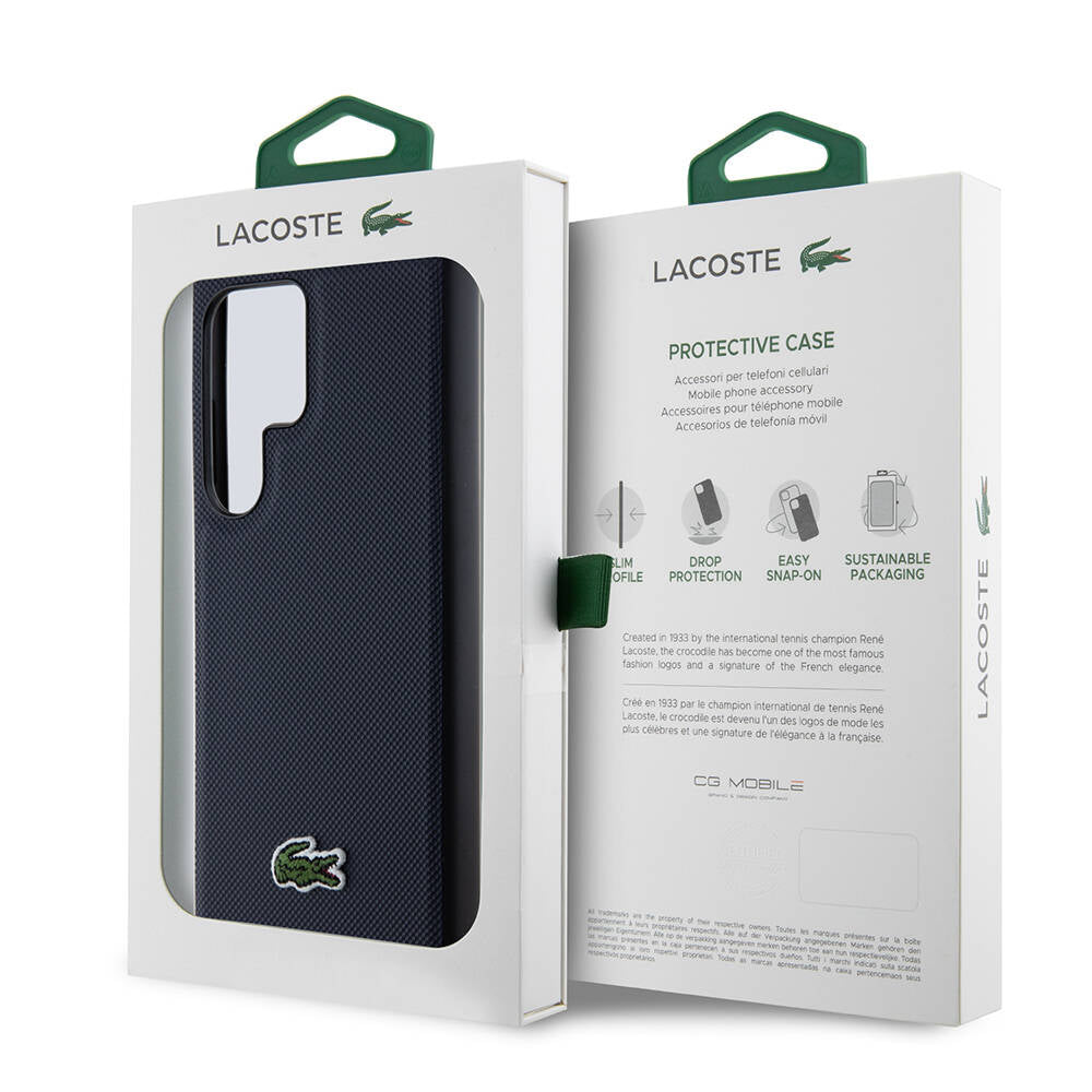 Galaxy S24 Ultra Kılıf Lacoste Orijinal Lisanslı PU Pike Desenli Arka Yüzey İkonik Timsah Dokuma Logolu Kılıf