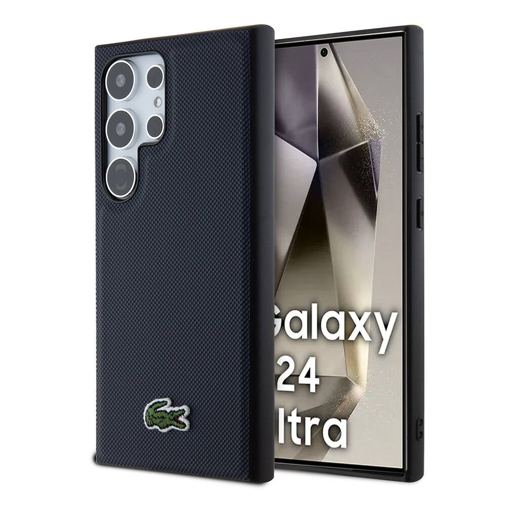 Galaxy S24 Ultra Kılıf Lacoste Orijinal Lisanslı PU Pike Desenli Arka Yüzey İkonik Timsah Dokuma Logolu Kılıf