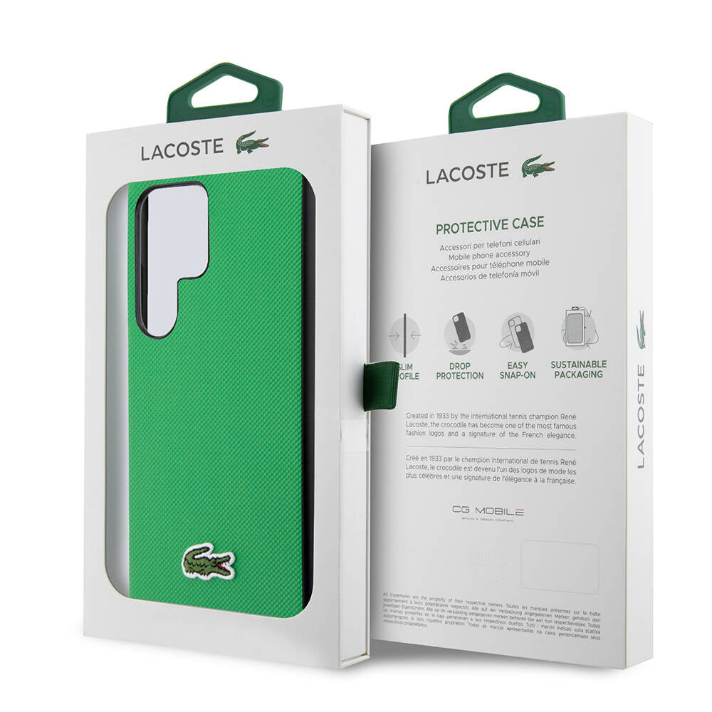 Galaxy S24 Ultra Kılıf Lacoste Orijinal Lisanslı PU Pike Desenli Arka Yüzey İkonik Timsah Dokuma Logolu Kılıf