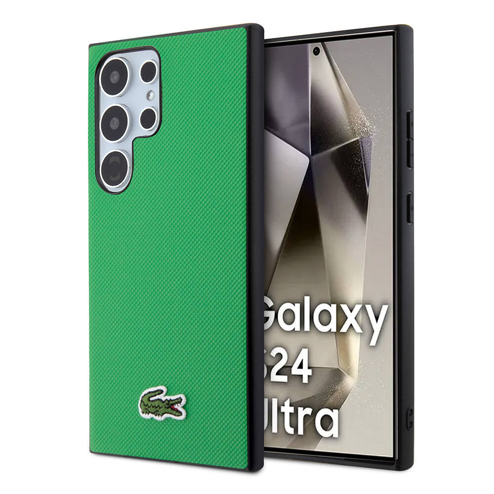 Galaxy S24 Ultra Kılıf Lacoste Orijinal Lisanslı PU Pike Desenli Arka Yüzey İkonik Timsah Dokuma Logolu Kılıf