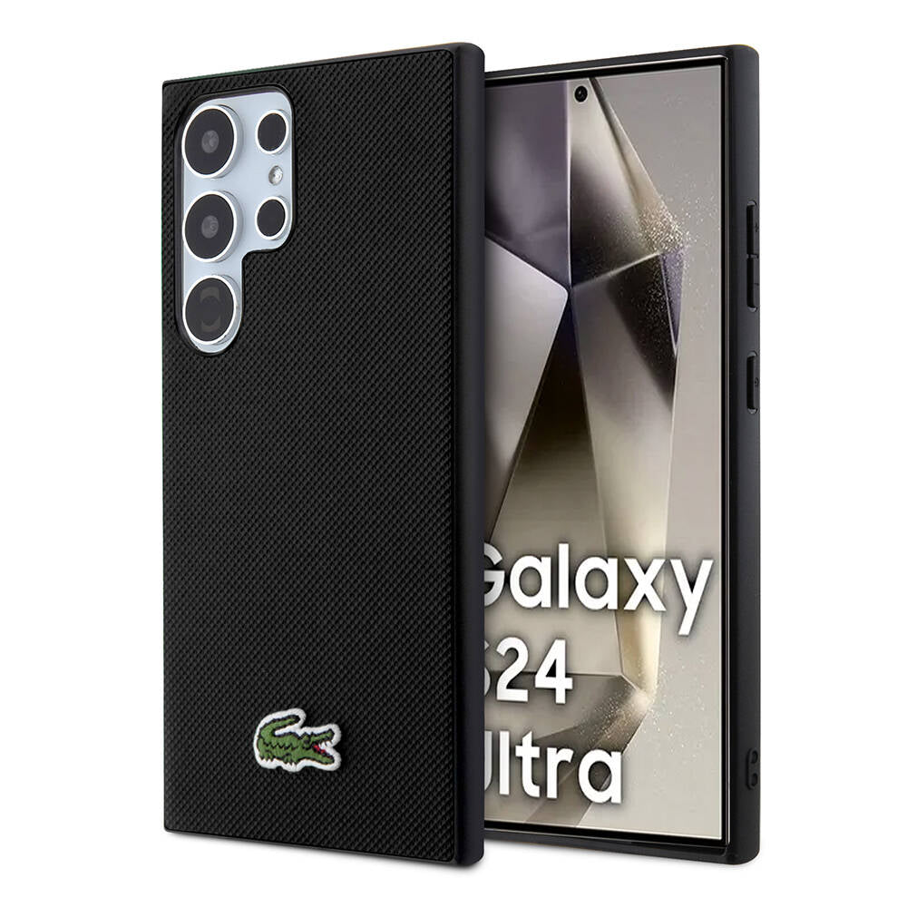Galaxy S24 Ultra Kılıf Lacoste Orijinal Lisanslı PU Pike Desenli Arka Yüzey İkonik Timsah Dokuma Logolu Kılıf