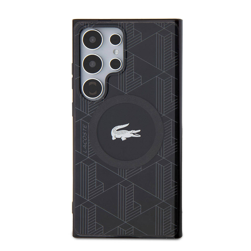 Galaxy S24 Ultra Kılıf Lacoste orijinal Lisanslı M-safe Şarj Özellikli Çift Katmanlı Timsah Logolu Blend Monogram Kılıf