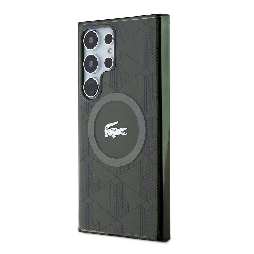 Galaxy S24 Ultra Kılıf Lacoste orijinal Lisanslı M-safe Şarj Özellikli Çift Katmanlı Timsah Logolu Blend Monogram Kılıf