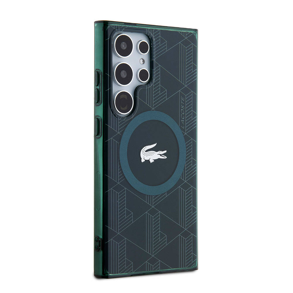 Galaxy S24 Ultra Kılıf Lacoste orijinal Lisanslı M-safe Şarj Özellikli Çift Katmanlı Timsah Logolu Blend Monogram Kılıf