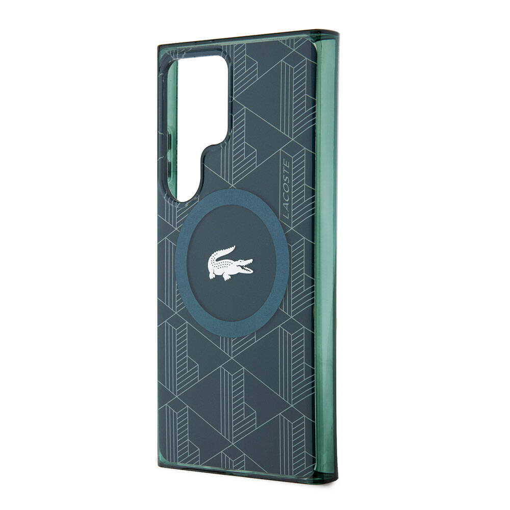 Galaxy S24 Ultra Kılıf Lacoste orijinal Lisanslı M-safe Şarj Özellikli Çift Katmanlı Timsah Logolu Blend Monogram Kılıf
