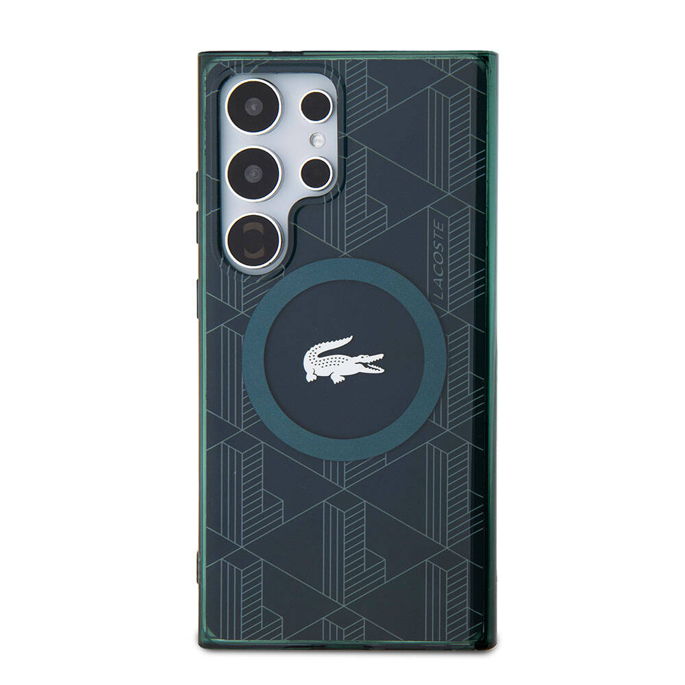 Galaxy S24 Ultra Kılıf Lacoste orijinal Lisanslı M-safe Şarj Özellikli Çift Katmanlı Timsah Logolu Blend Monogram Kılıf