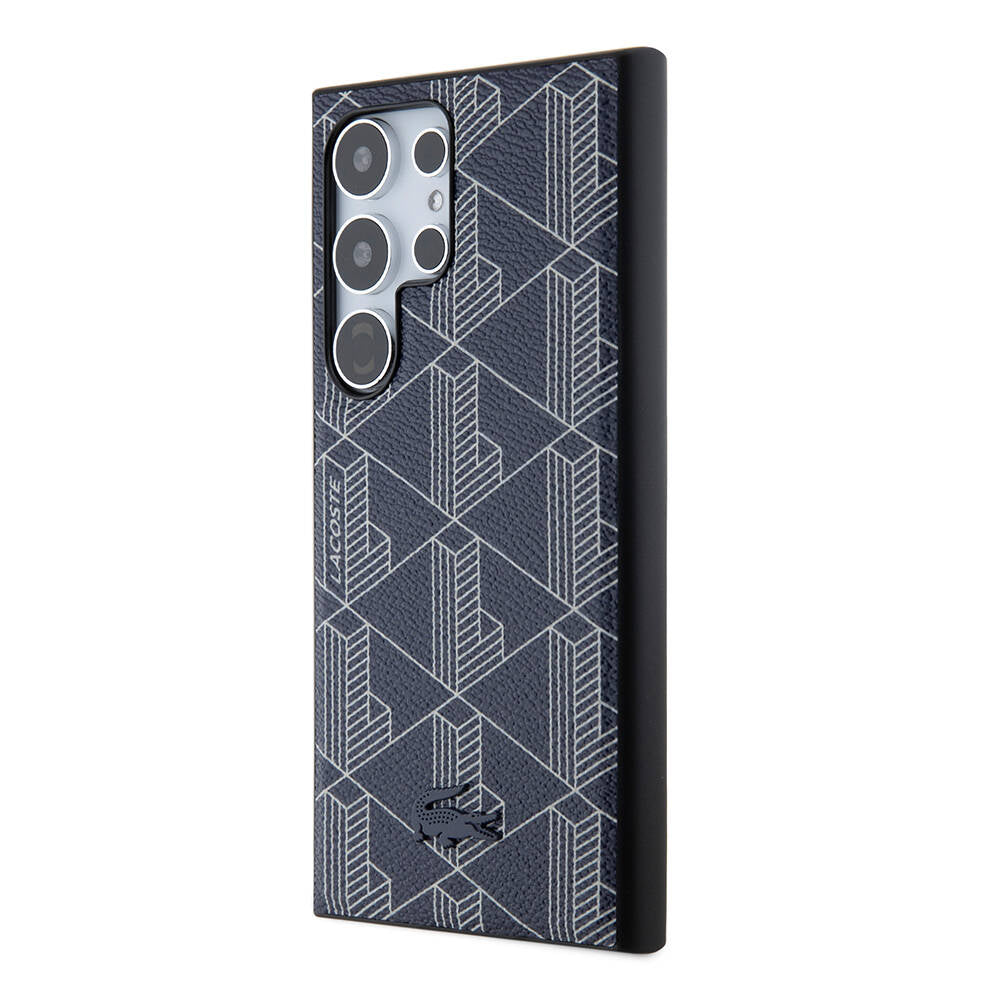 Galaxy S24 Ultra Kılıf Lacoste orijinal Lisanslı M-safe Şarj Özellikli PU Deri Görünümlü Karışık Monogram Desenli Kılıf