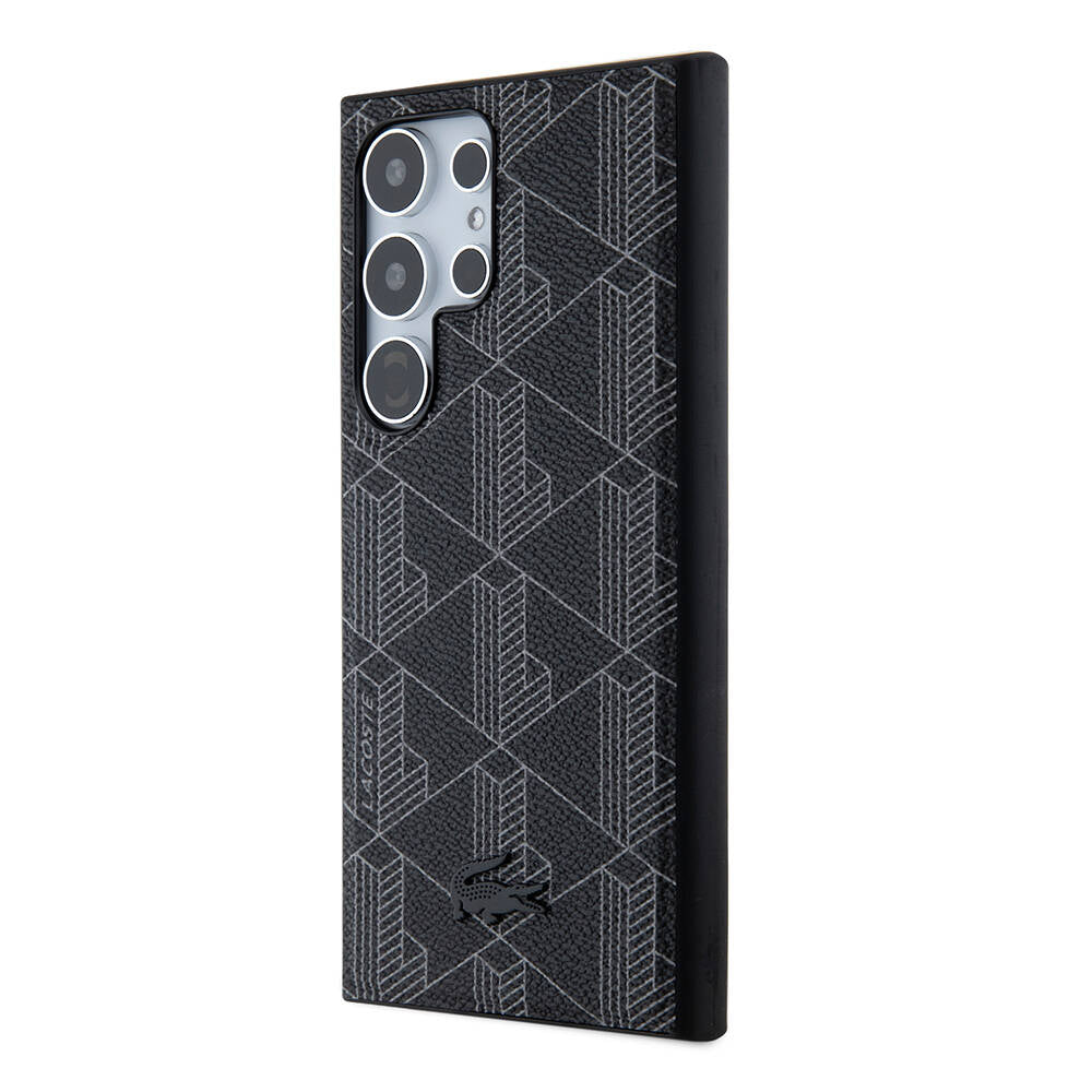 Galaxy S24 Ultra Kılıf Lacoste orijinal Lisanslı M-safe Şarj Özellikli PU Deri Görünümlü Karışık Monogram Desenli Kılıf