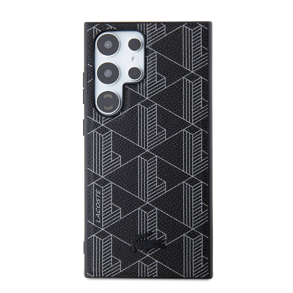 Galaxy S24 Ultra Kılıf Lacoste orijinal Lisanslı M-safe Şarj Özellikli PU Deri Görünümlü Karışık Monogram Desenli Kılıf