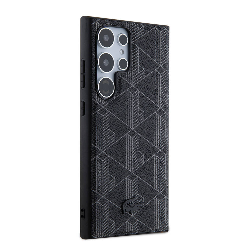 Galaxy S24 Ultra Kılıf Lacoste orijinal Lisanslı M-safe Şarj Özellikli PU Deri Görünümlü Karışık Monogram Desenli Kılıf