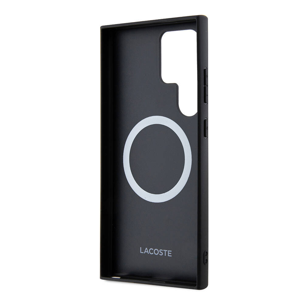 Galaxy S24 Ultra Kılıf Lacoste orijinal Lisanslı M-safe Şarj Özellikli PU Deri Görünümlü Karışık Monogram Desenli Kılıf