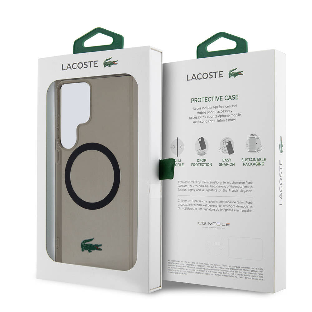 Galaxy S24 Ultra Kılıf Lacoste orijinal Lisanslı M-safe Şarj Özellikli Transparan Timsah Logo Baskılı Kılıf