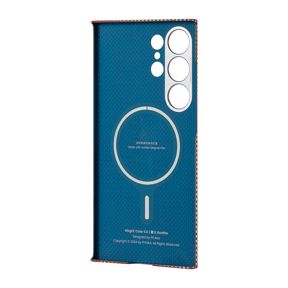 Galaxy S24 Ultra Kılıf M-safe Şarj Özellikli 1500D Aramid Fiber Pitaka Ultra-Slim Classic Serisi Bonfire Kılıf