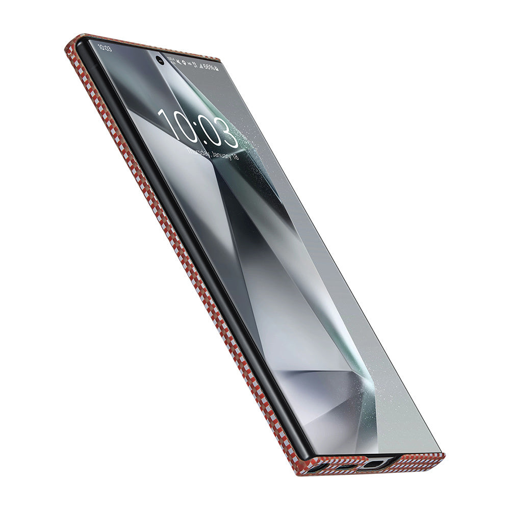 Galaxy S24 Ultra Kılıf M-safe Şarj Özellikli 1500D Aramid Karbon Fiber Pitaka Ultra-Slim Classic Serisi Bonfire Kılıf