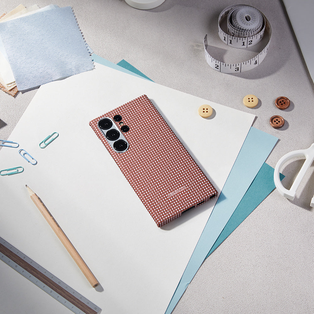 Galaxy S24 Ultra Kılıf M-safe Şarj Özellikli 1500D Aramid Karbon Fiber Pitaka Ultra-Slim Classic Serisi Bonfire Kılıf