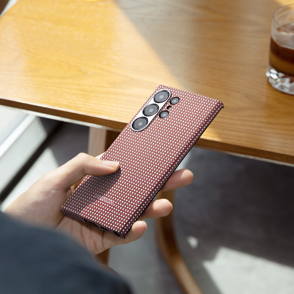 Galaxy S24 Ultra Kılıf M-safe Şarj Özellikli 1500D Aramid Fiber Pitaka Ultra-Slim Classic Serisi Bonfire Kılıf