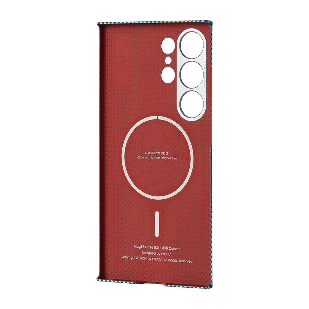 Galaxy S24 Ultra Kılıf M-safe Şarj Özellikli 1500D Aramid Karbon Fiber Pitaka Ultra-Slim Classic Serisi Ice Sea Kılıf