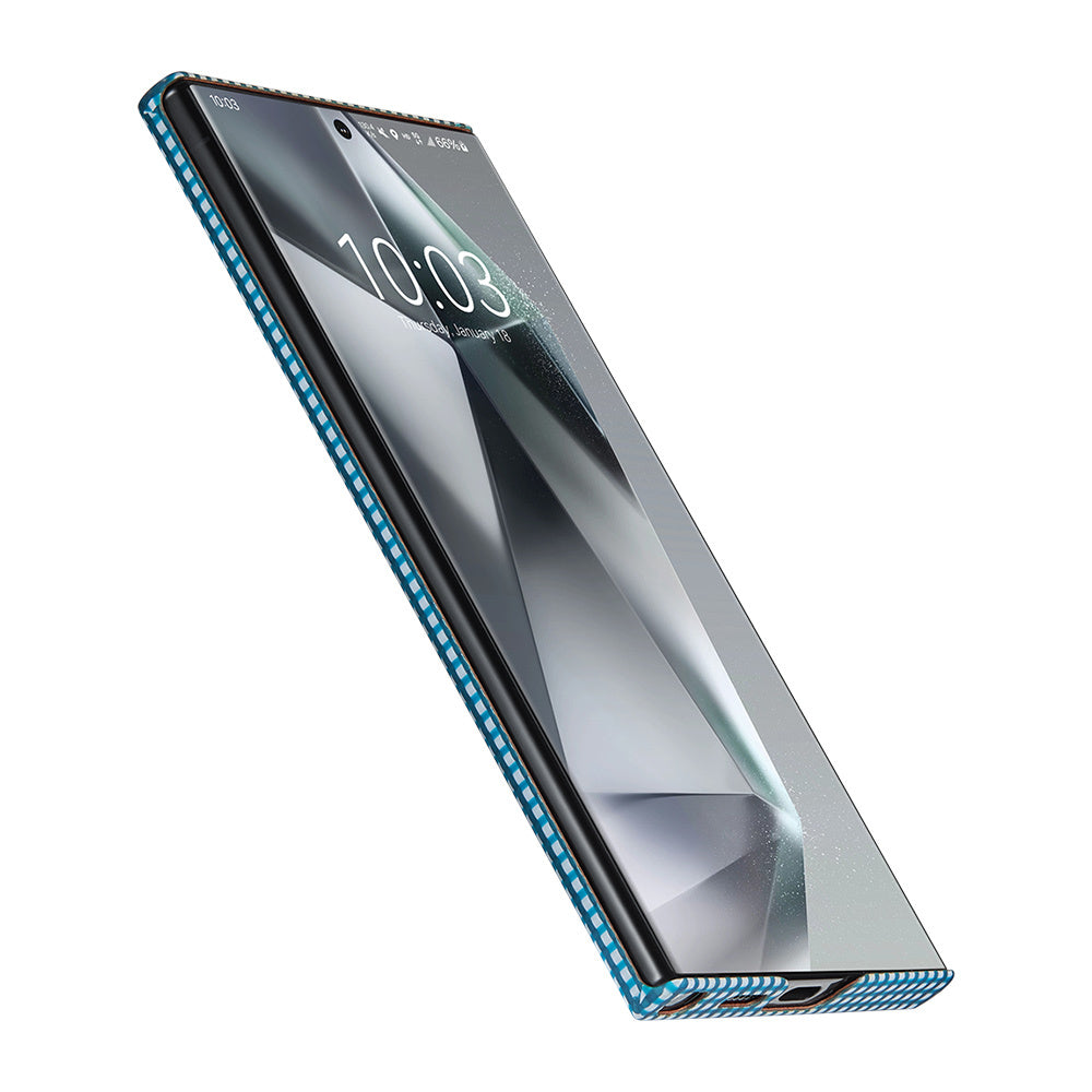 Galaxy S24 Ultra Kılıf M-safe Şarj Özellikli 1500D Aramid Karbon Fiber Pitaka Ultra-Slim Classic Serisi Ice Sea Kılıf