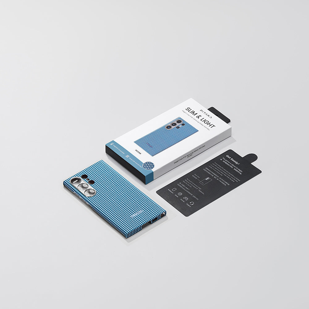 Galaxy S24 Ultra Kılıf M-safe Şarj Özellikli 1500D Aramid Fiber Pitaka Ultra-Slim Classic Serisi Ice Sea Kılıf