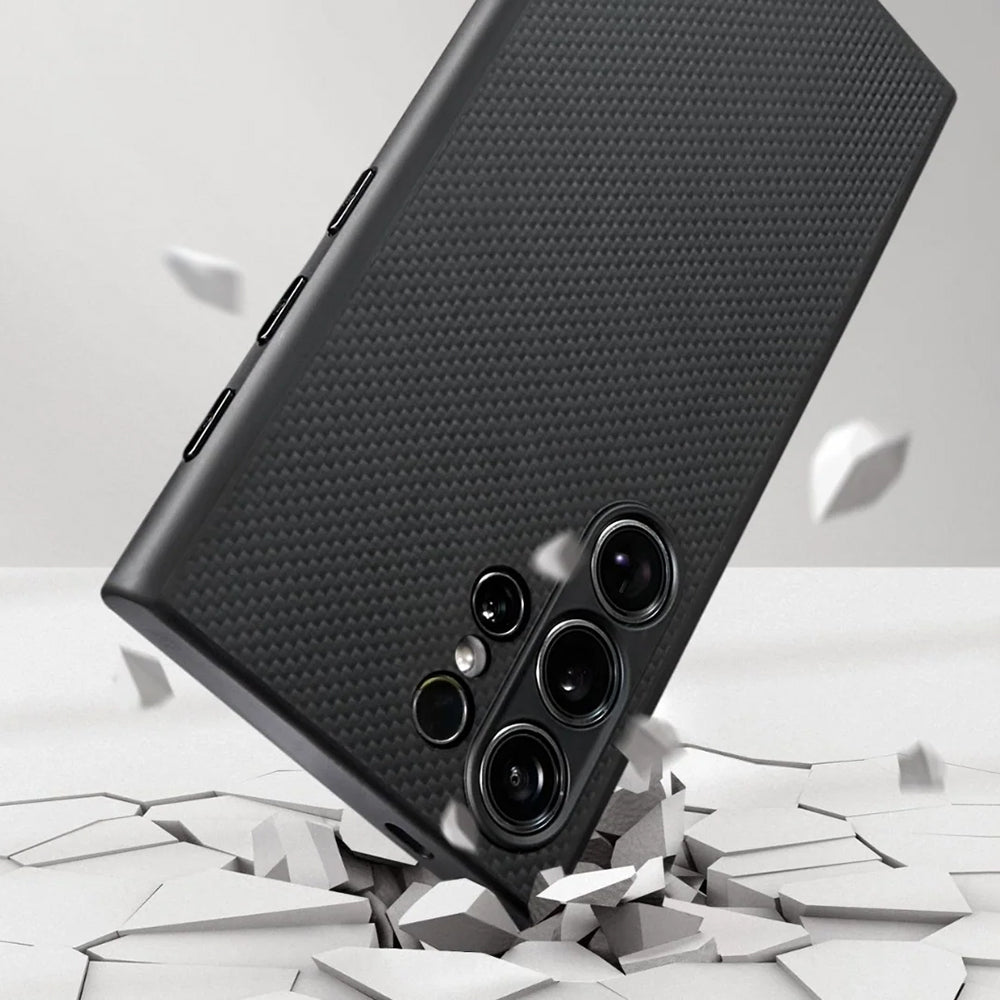 Galaxy S24 Ultra Kılıf M-safe Şarj Özellikli Aramid Karbon Fiber 3 Fonksiyon Butonlu Pitaka PinButton Serisi Kılıf