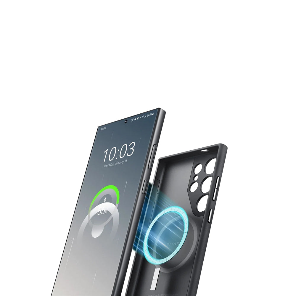 Galaxy S24 Ultra Kılıf M-safe Şarj Özellikli Aramid Fiber 3 Fonksiyon Butonlu Pitaka PinButton Serisi Kılıf